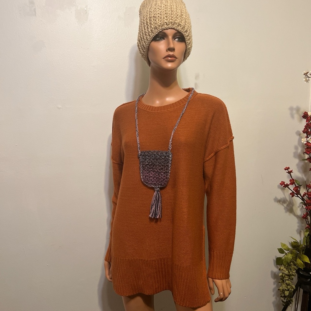 Cozy Orange  Sweater crochet accent